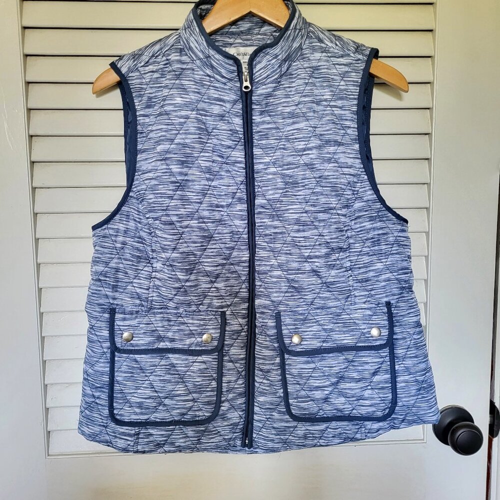 Croft & Barrow Women's Quilted Vest Petite Large Blue Grey White